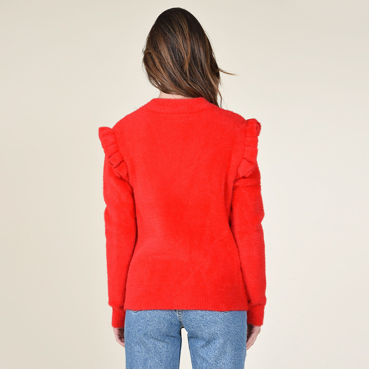 Пуловер MOLLY BRACKEN Из пушистого трикотажа волан на плече M красный, размер M - фото 3