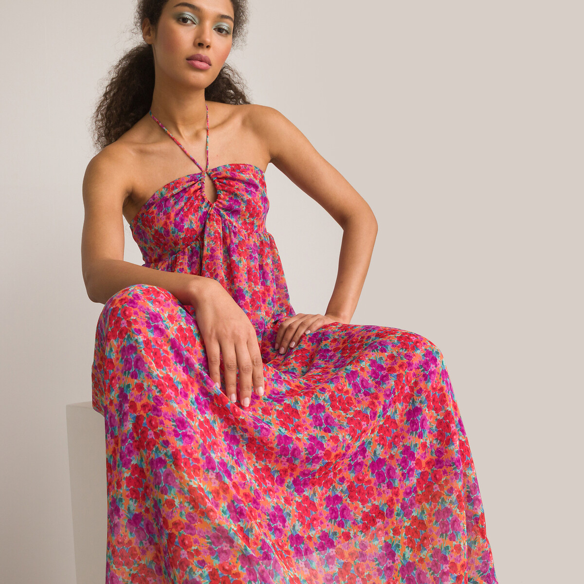 Платье-бюстье С цветочным принтом длина миди 34 48 разноцветный