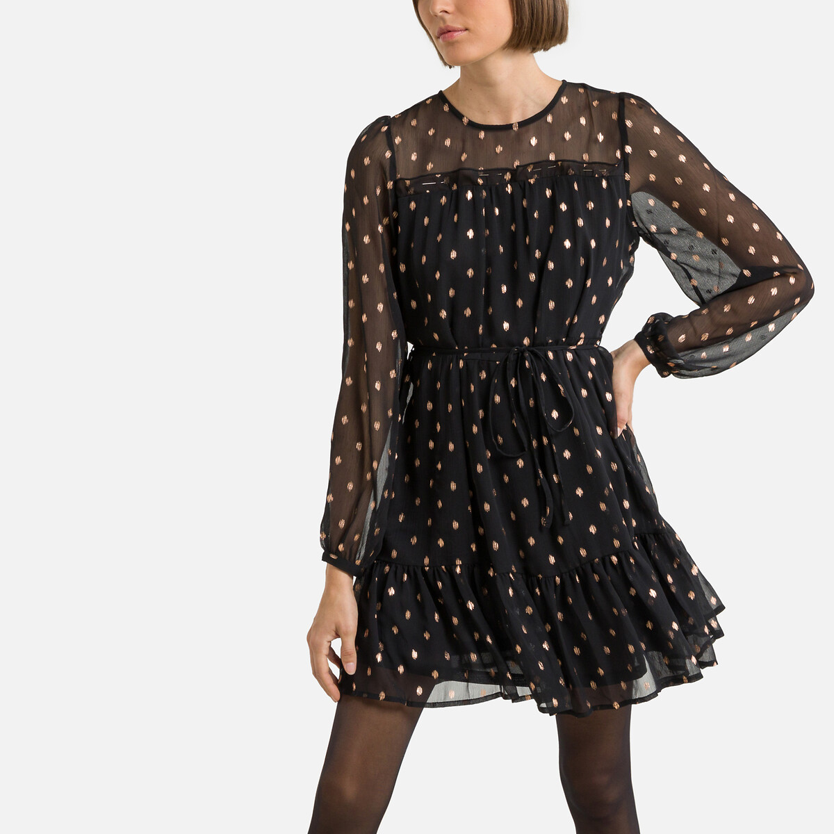 Платье Короткое с принтом фольга XS черный LaRedoute, размер XS - фото 1