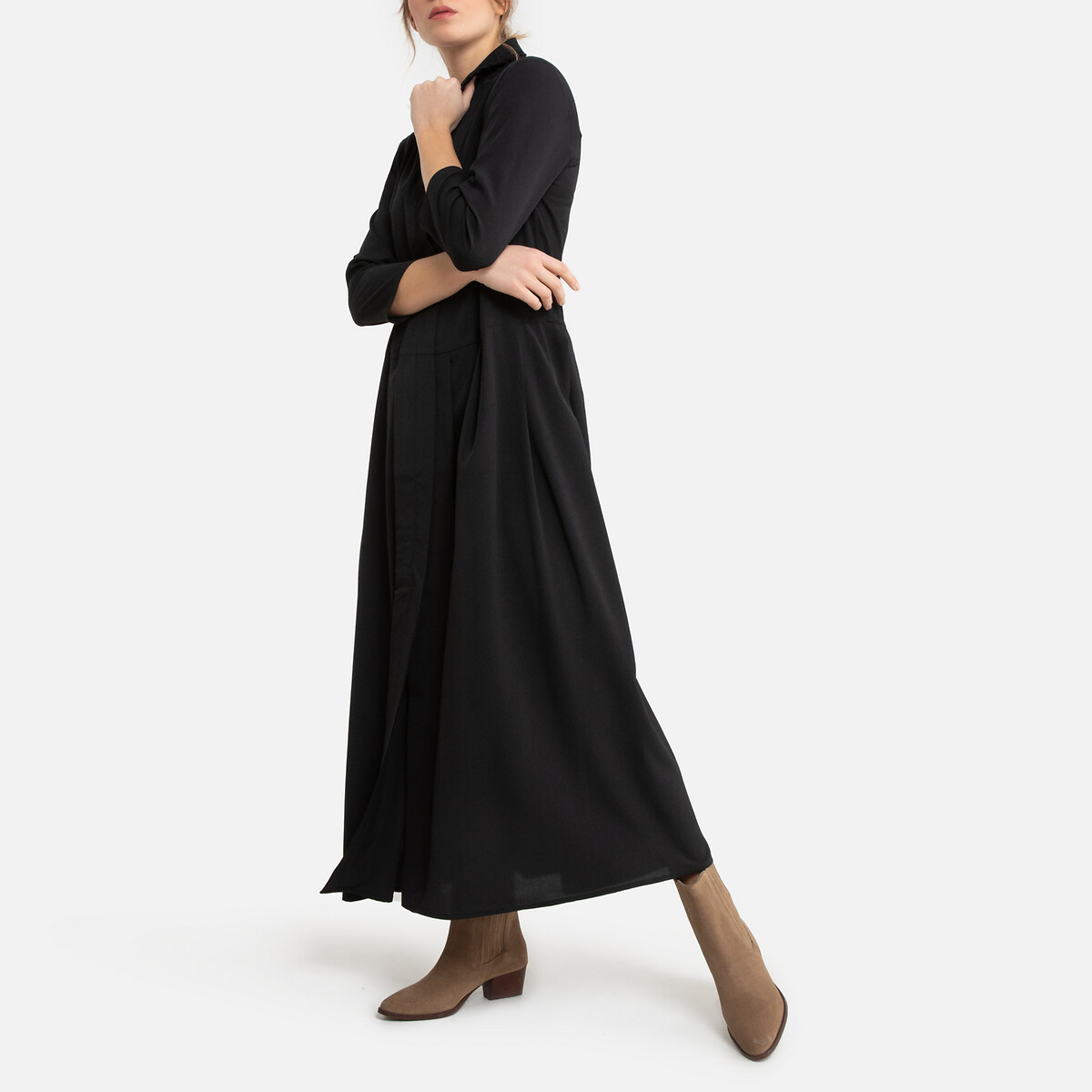Платье LaRedoute Длинное со складками длинные рукава AXELLE L черный, размер L - фото 1