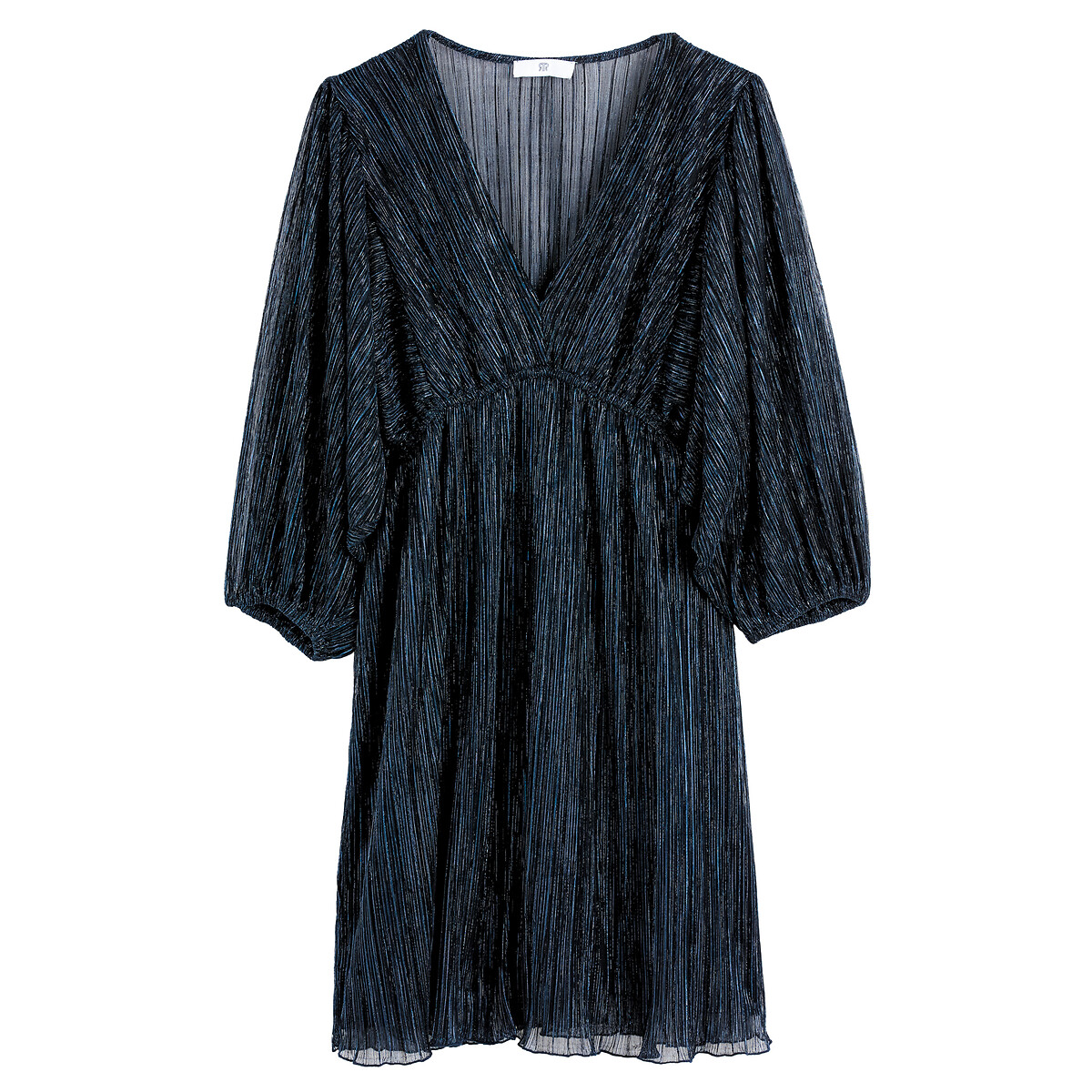 Платье Короткое с V-образным вырезом и длинными рукавами из блестящего трикотажа 40 синий LaRedoute, размер 40 - фото 5