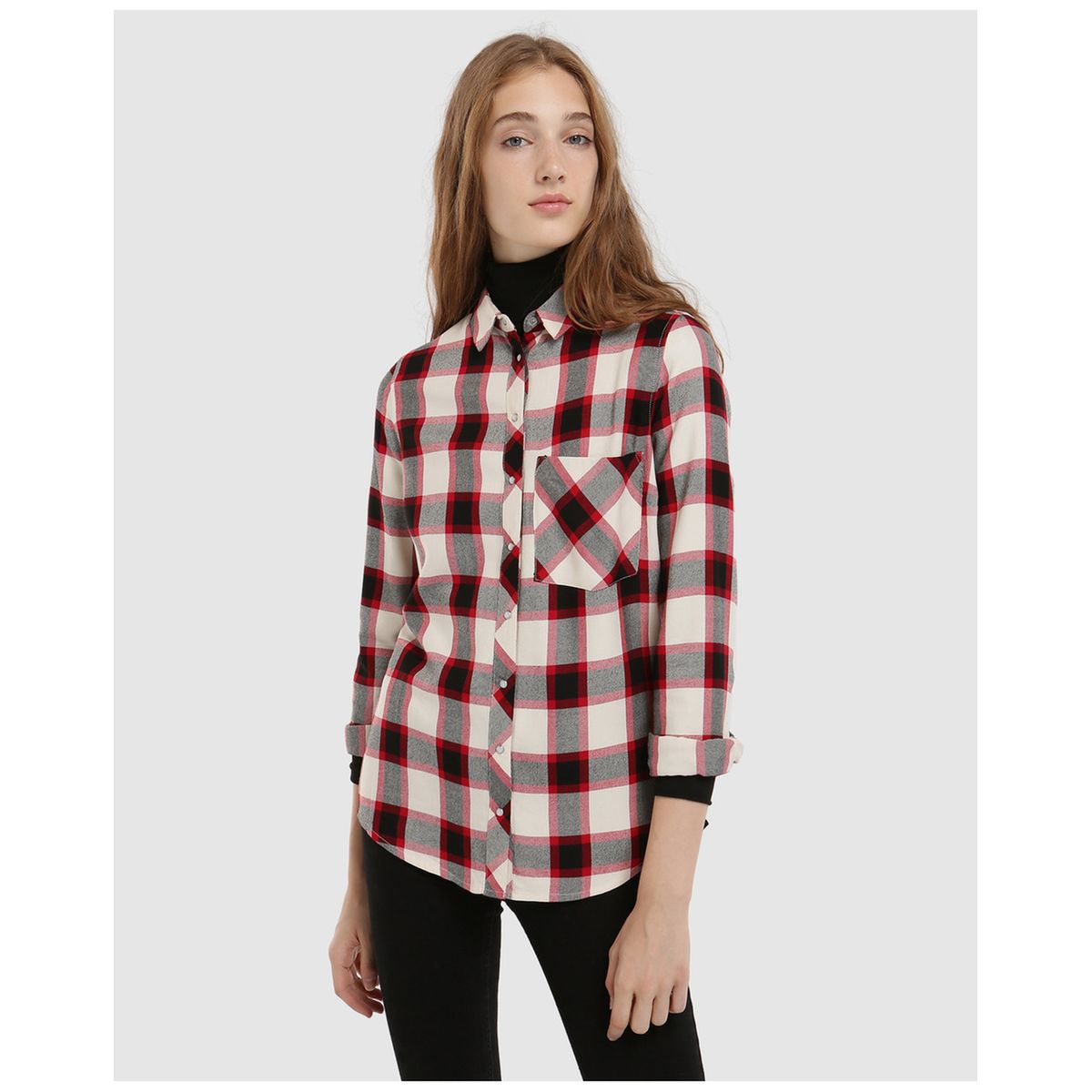 Chemisier à carreaux tartan avec poche
