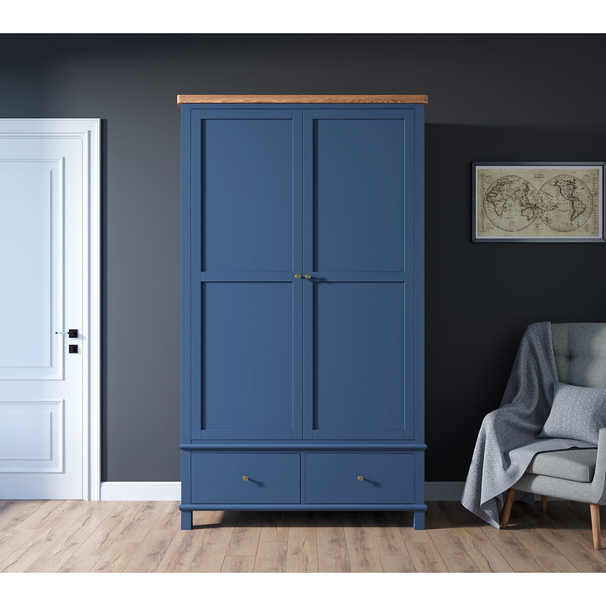 цена Шкаф 2-створчатый в стиле Кантри Jules Verne единый размер синий