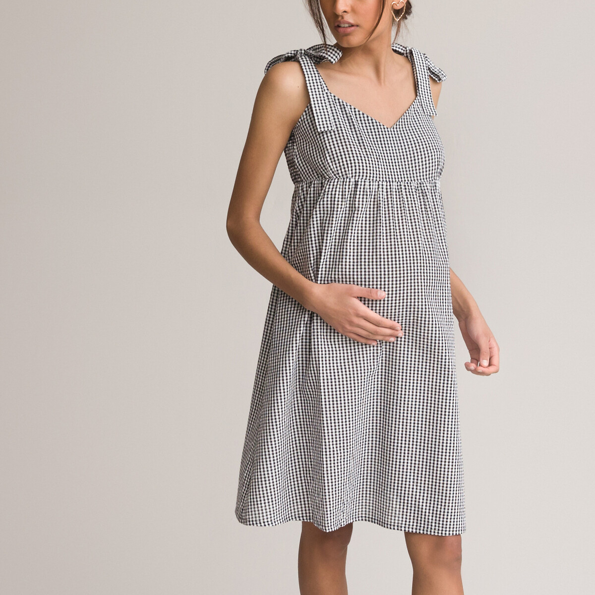 Платье LA REDOUTE COLLECTIONS Без рукавов с рисунком в клетку виши для периода беременности 50 черный, размер 50 - фото 1