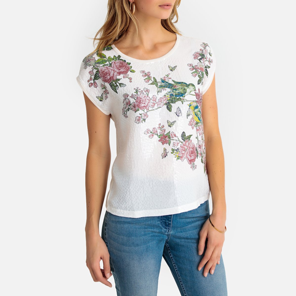 Футболка La Redoute С рисунком из блесток круглым вырезом и короткими рукавами 50/52 (FR) - 56/58 (RUS) другие футболка la redoute с рисунком из блесток круглым вырезом и короткими рукавами 50 52 fr 56 58 rus другие