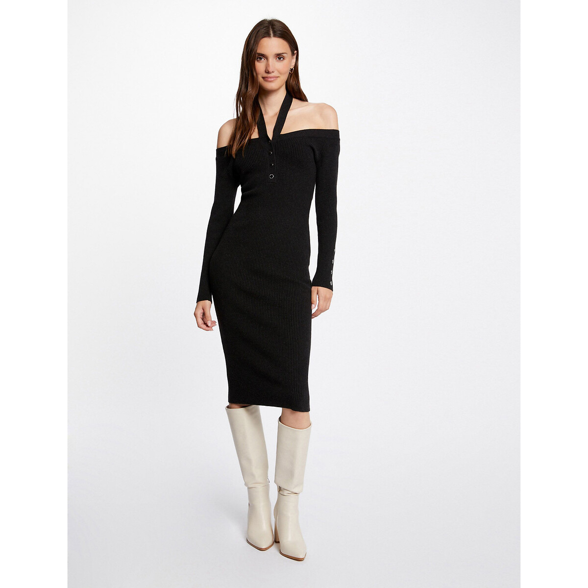 Платье-пуловер приталенное длинные рукава  XS серый LaRedoute, размер XS - фото 1