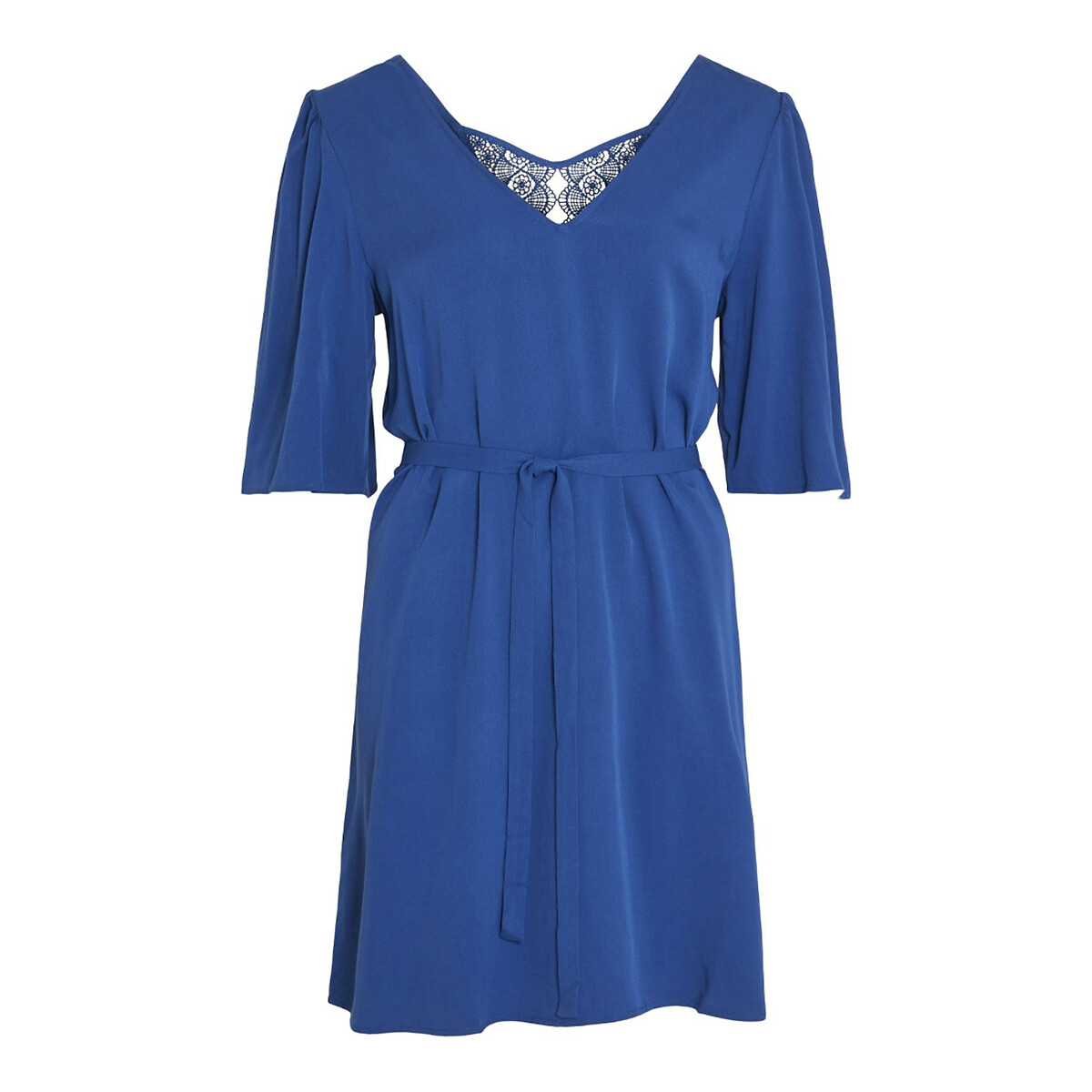 Платье прямое спинка из кружева  40 синий