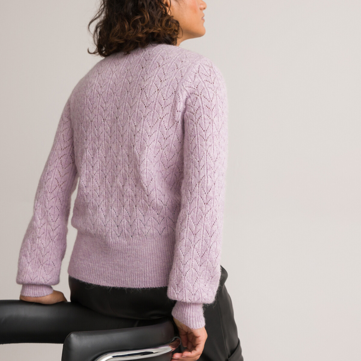 Пуловер LA REDOUTE COLLECTIONS Пуловер С тунисским вырезом из трикотажа пуантель XL фиолетовый, размер XL - фото 4