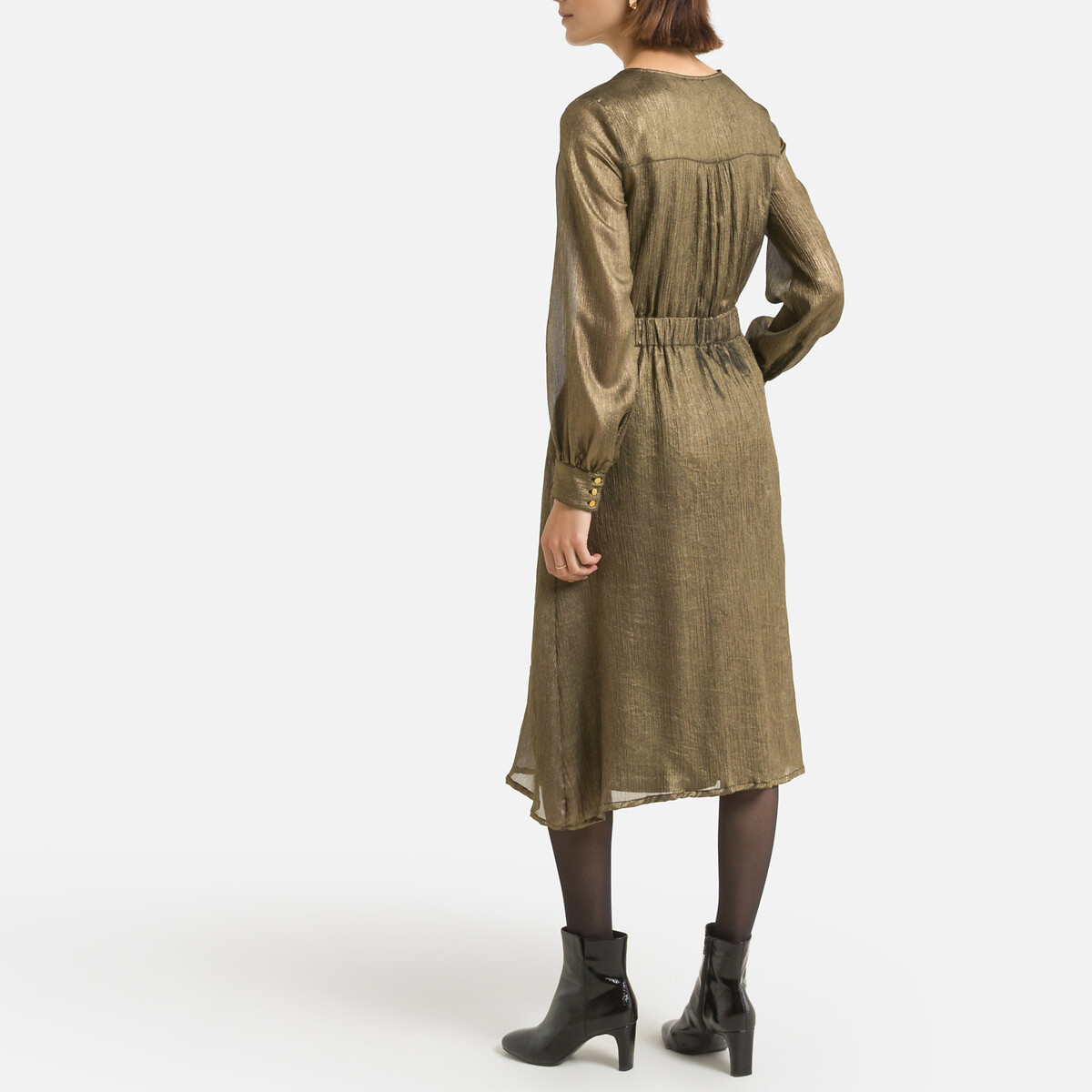 Расклешенное LaRedoute Платье длина миди со сверкающим эффектом 48 золотистый, размер 48 - фото 4