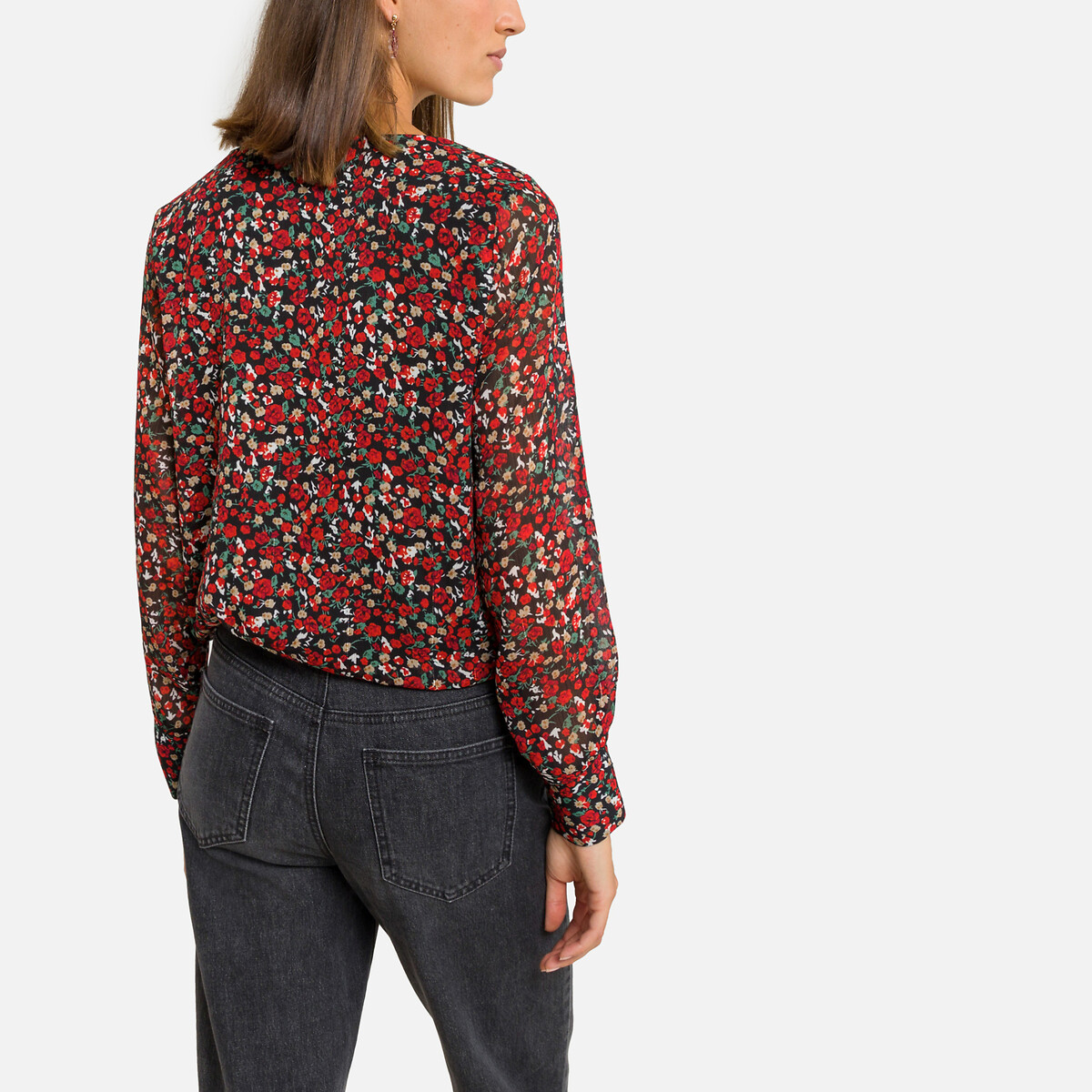 Блузка ONLY Блузка С цветочным принтом и V-образным вырезом M черный, размер M - фото 4
