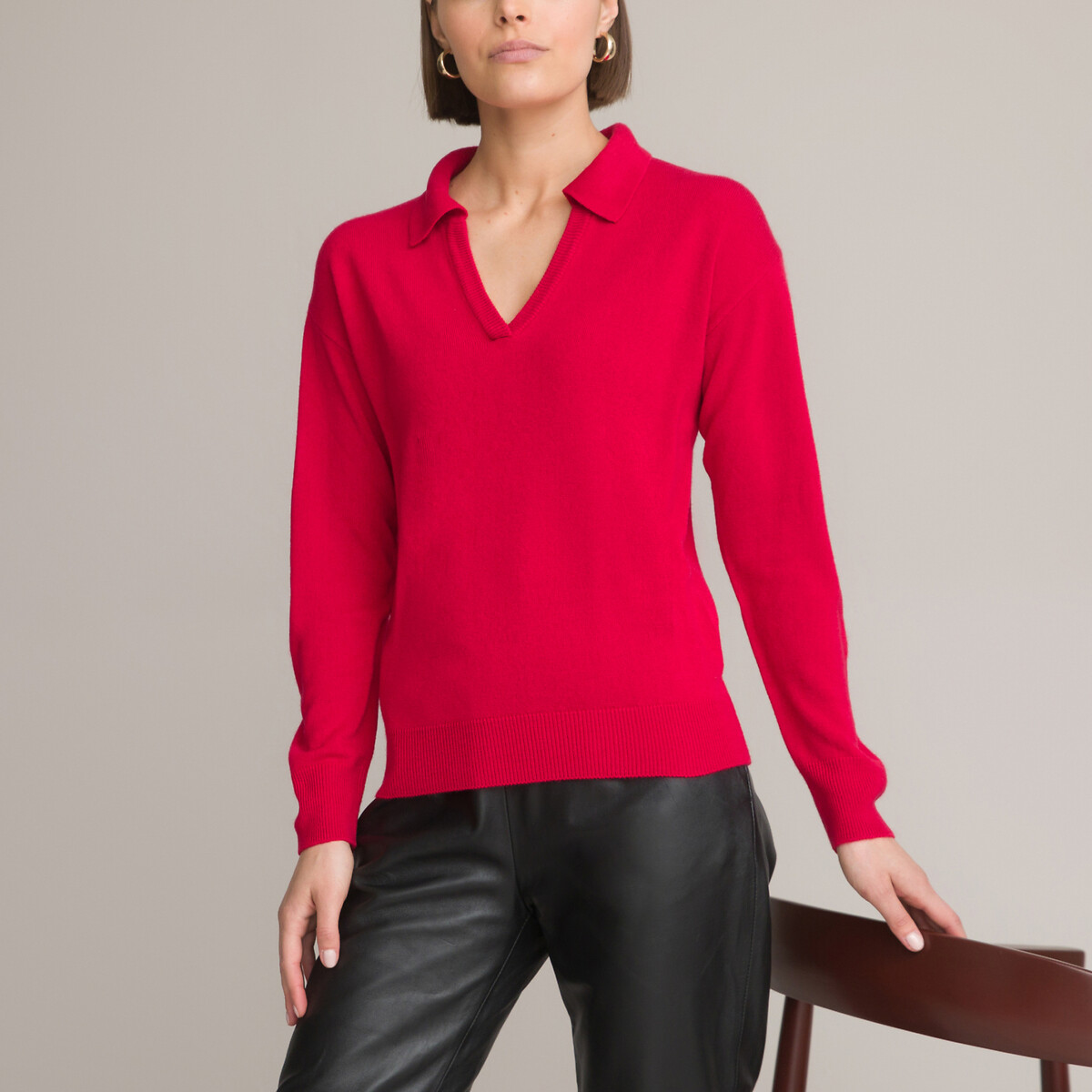 Пуловер с воротником поло из тонкого трикотажа 50/52 (FR) - 56/58 (RUS) красный