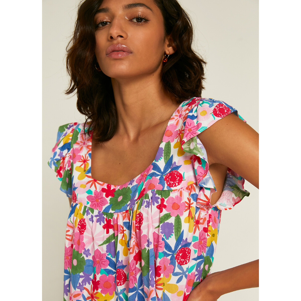Блузка COMPANIA FANTASTICA С короткими рукавами и цветочным рисунком XS розовый, размер XS - фото 2