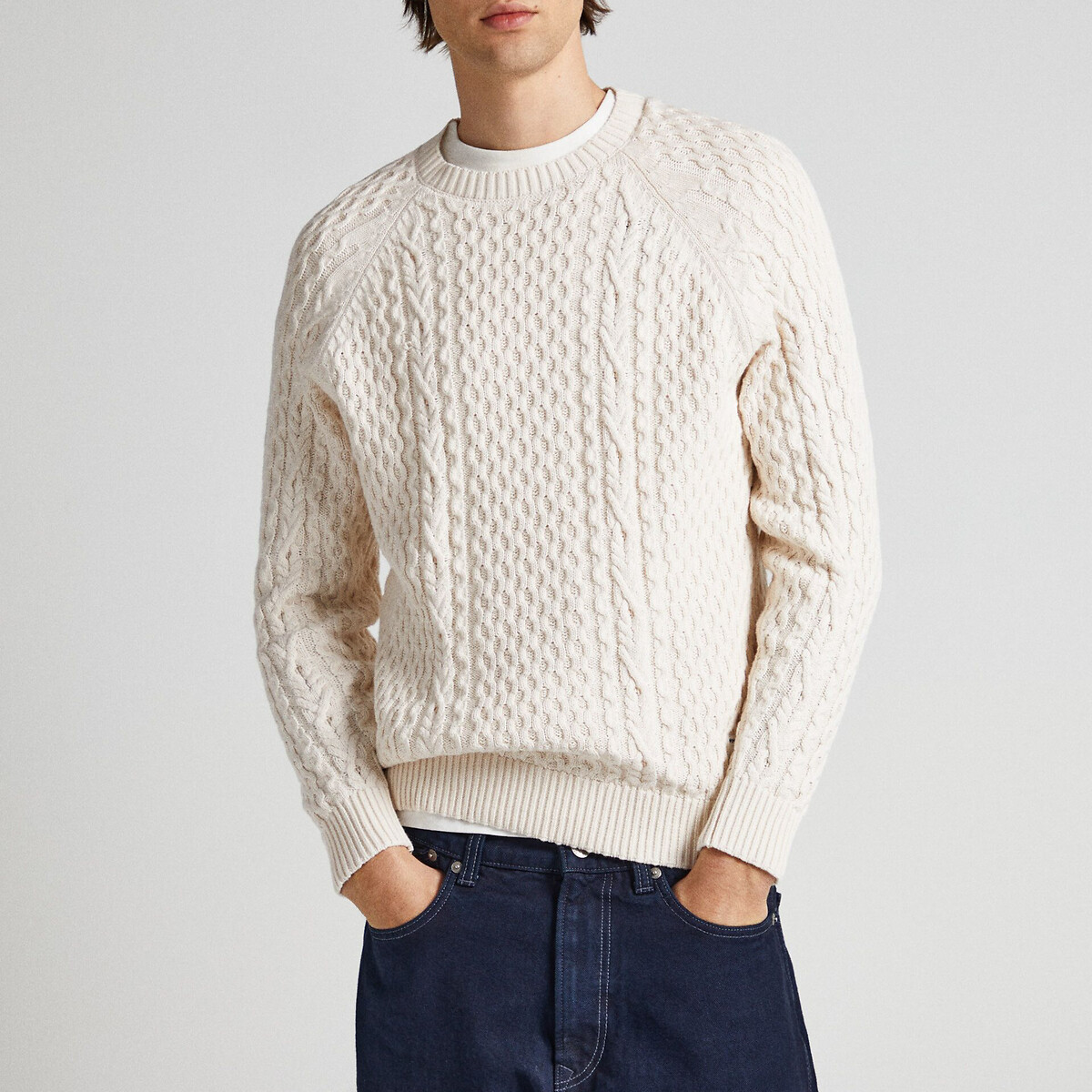 Пуловер С круглым вырезом из текстурированного трикотажа L белый LaRedoute, размер L