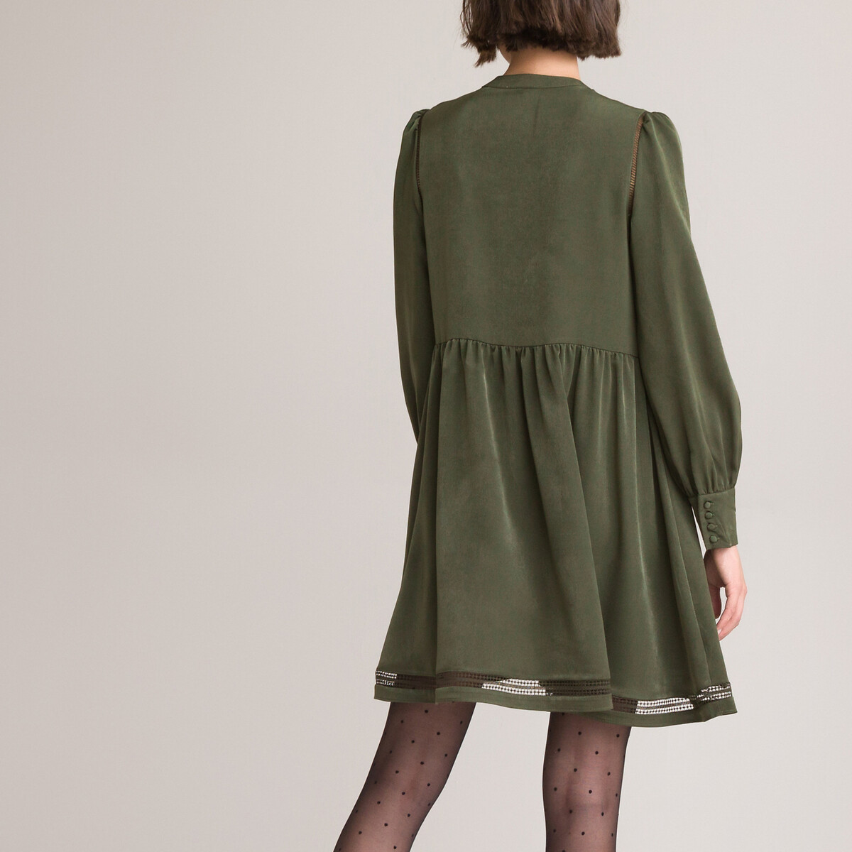 Платье LaRedoute Короткое расклешенное с длинными рукавами 42 зеленый, размер 42 - фото 4
