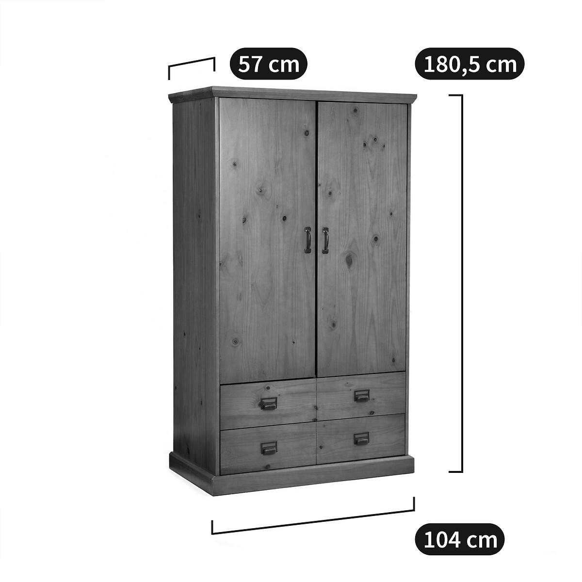 Armoire penderie 2 portes, 2 tiroirs, Lindley
