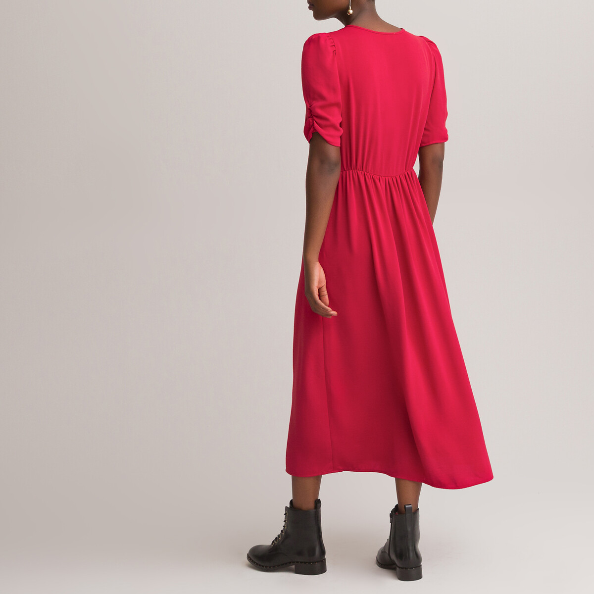 Платье LaRedoute С V-образным вырезом и короткими рукавами 52 красный, размер 52 - фото 4