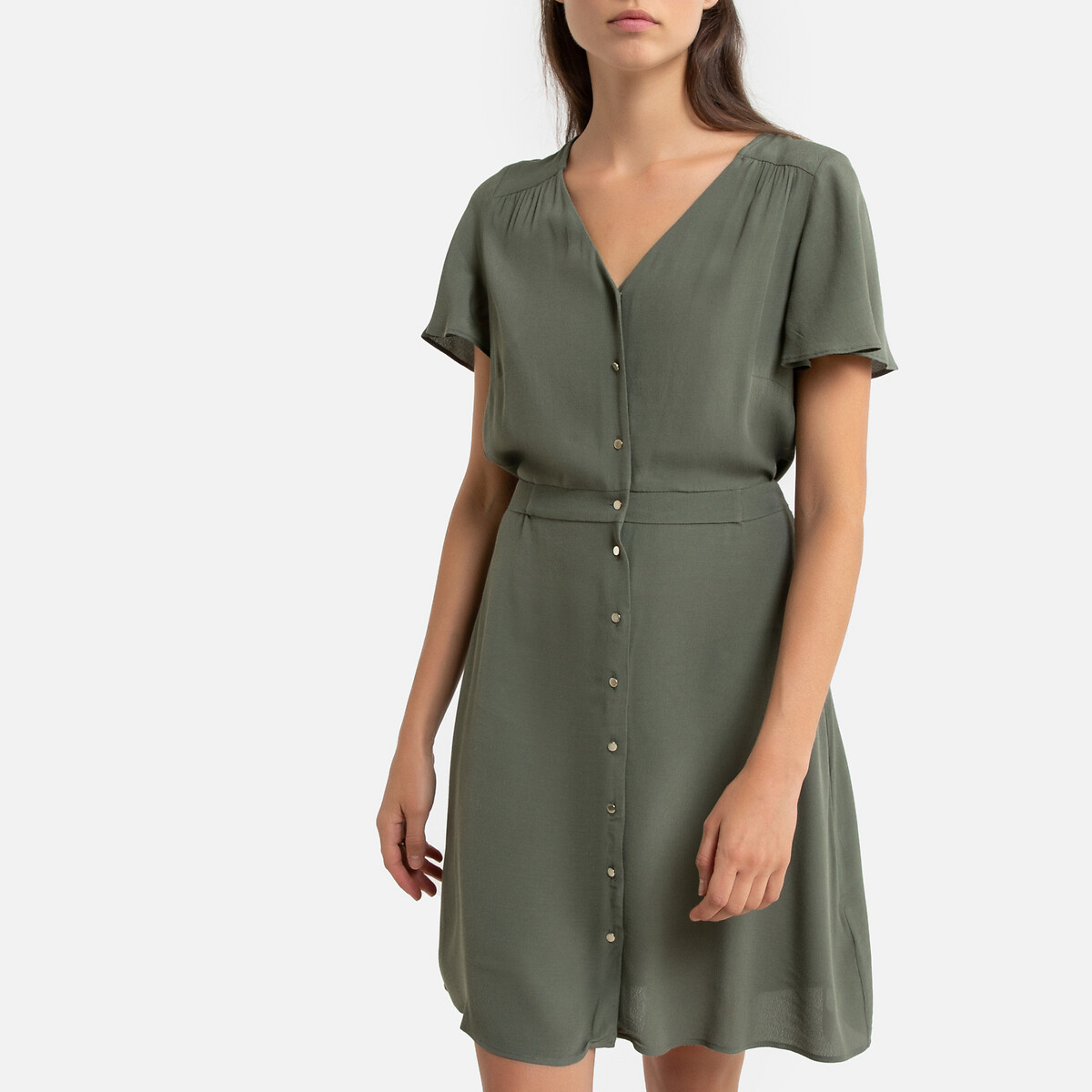 

Платье La Redoute, Зеленый, Короткое расклешенное V-образный вырез вырез сзади M зеленый