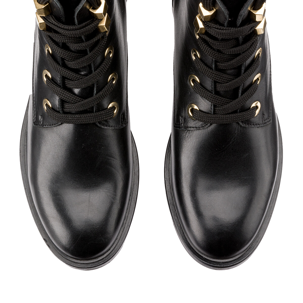 Ботинки LaRedoute Из кожи на шнуровке с золотистыми деталями 39 черный, размер 39 - фото 3