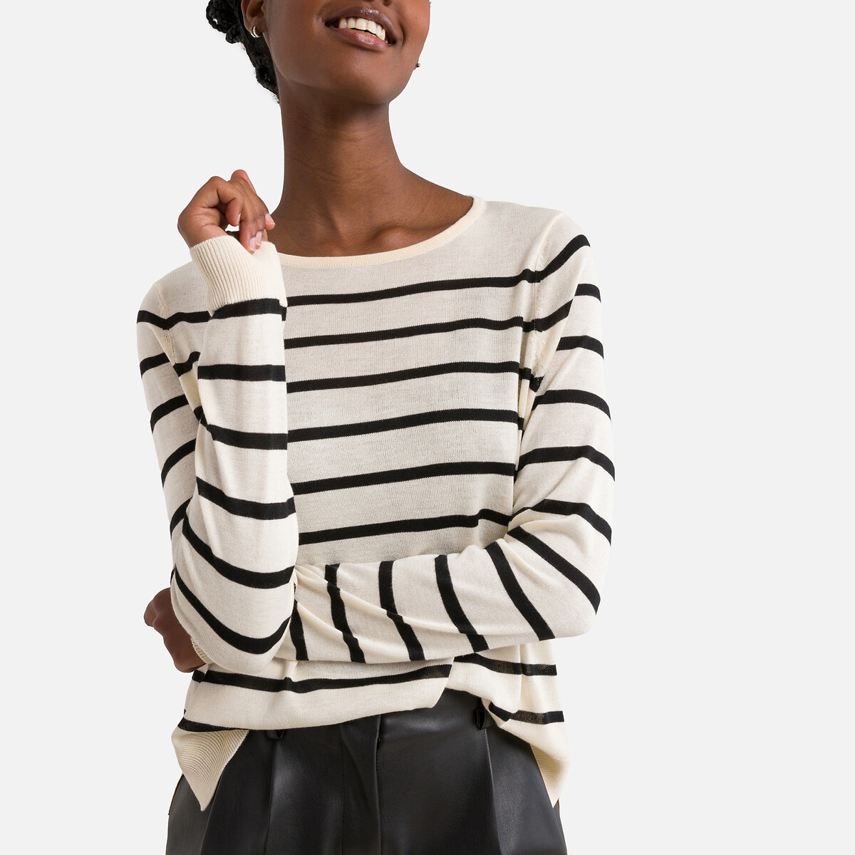 Пуловер в стиле тельняшки из тонкого трикотажа  S белый пуловер в стиле тельняшки из смесовой шерсти xl черный
