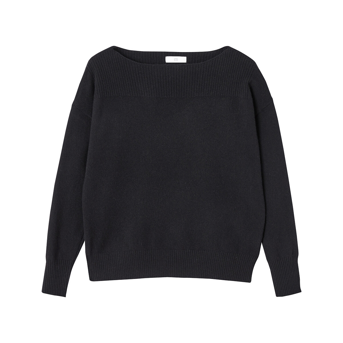 Пуловер с вырезом-лодочкой из кашемира тонкий трикотаж XXL черный