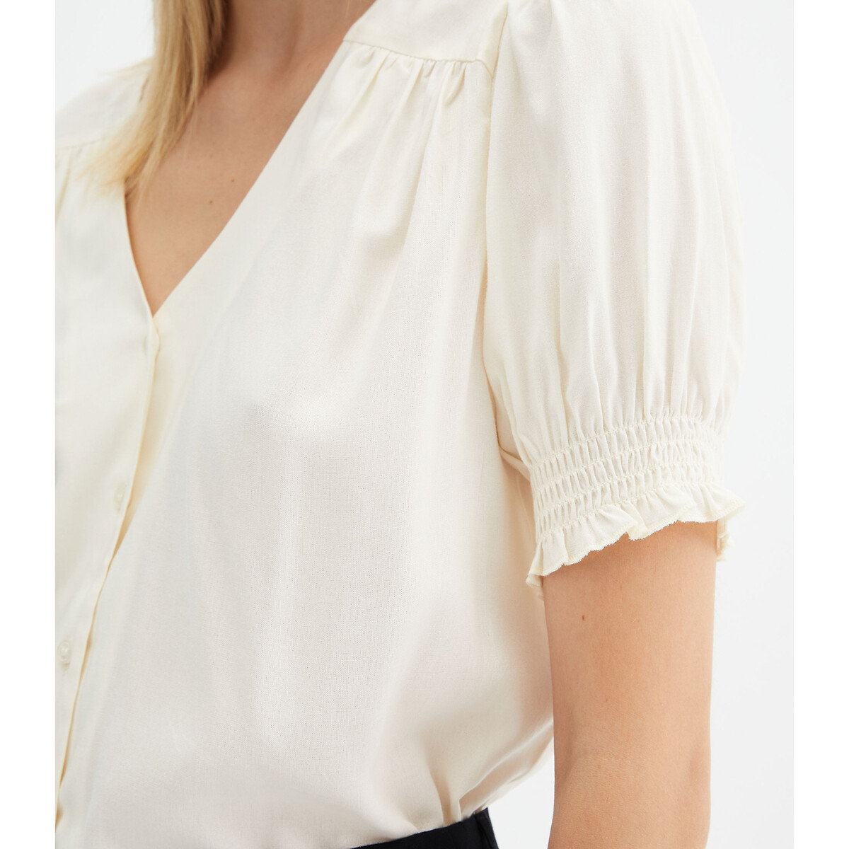 Блузка Однотонная с короткими рукавами с напуском L белый LaRedoute, размер L - фото 2