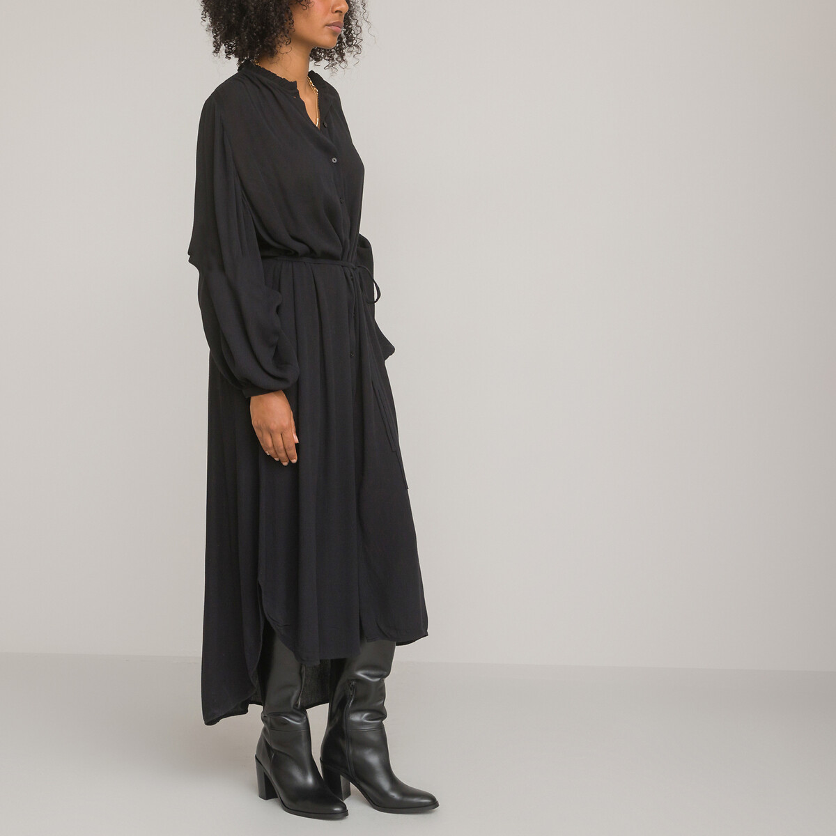 Платье Длинное круглый вырез рукава с напуском 40 черный LaRedoute, размер 40 - фото 2