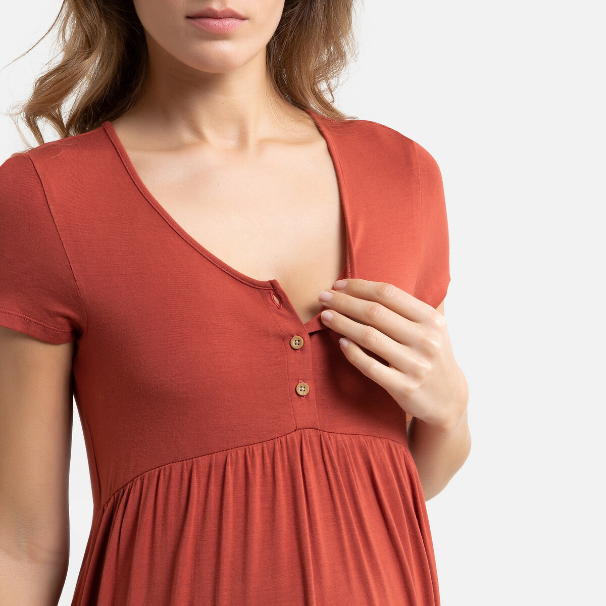 Ночная LaRedoute Рубашка для периода беременности и грудного вскармливания 50/52 (FR) - 56/58 (RUS) каштановый, размер 50/52 (FR) - 56/58 (RUS) Рубашка для периода беременности и грудного вскармливания 50/52 (FR) - 56/58 (RUS) каштановый - фото 2