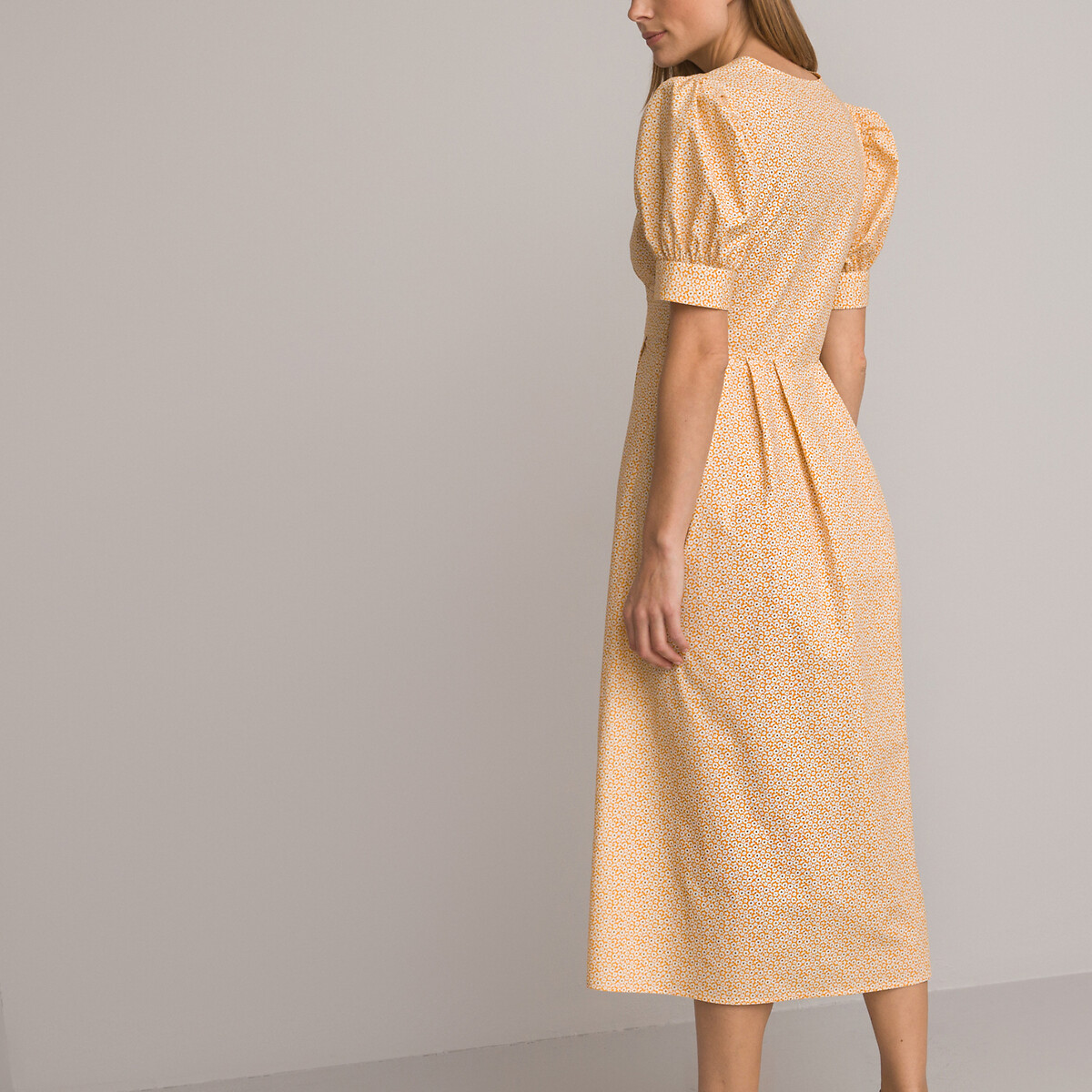 Платье Расклешенное V-образный вырез короткие рукава цветочный принт 46 желтый LaRedoute, размер 46 - фото 4