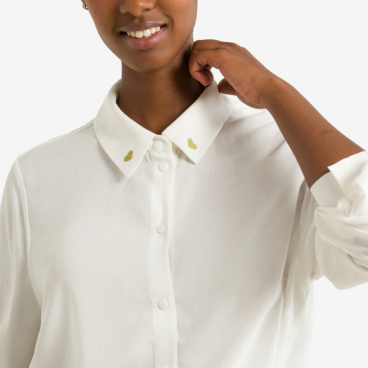 Рубашка С вышивкой в форме сердца на воротнике длинные рукава XL белый LaRedoute, размер XL - фото 3