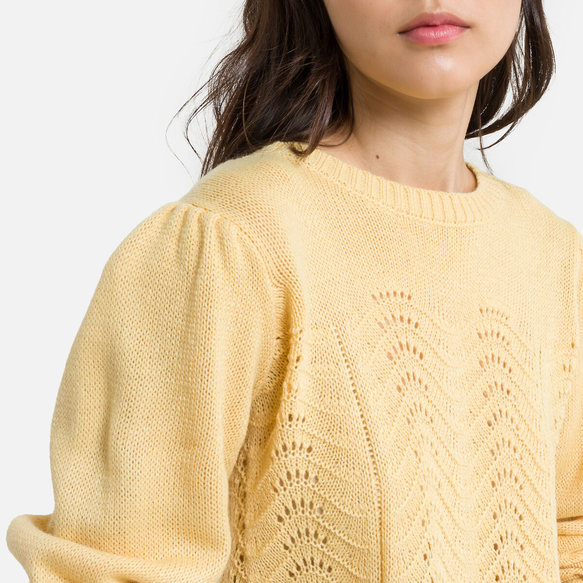 Пуловер JDY С круглым вырезом и рельефным узором XS желтый, размер XS - фото 3