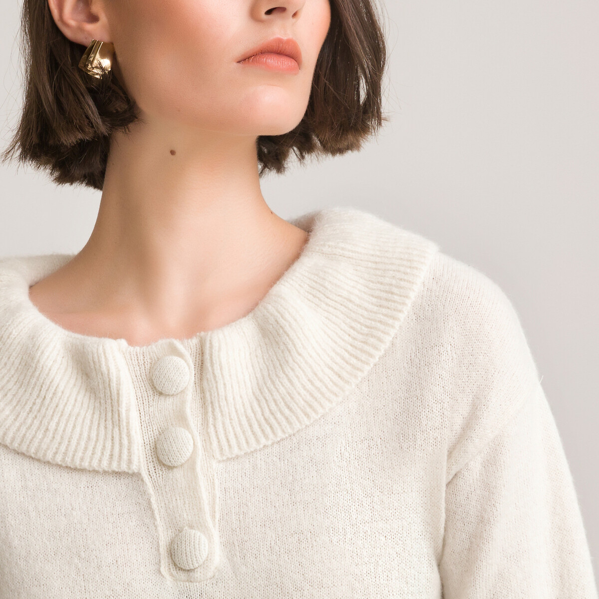 Пуловер LA REDOUTE COLLECTIONS С круглым вырезом из тонкого трикотажа S белый, размер S - фото 3