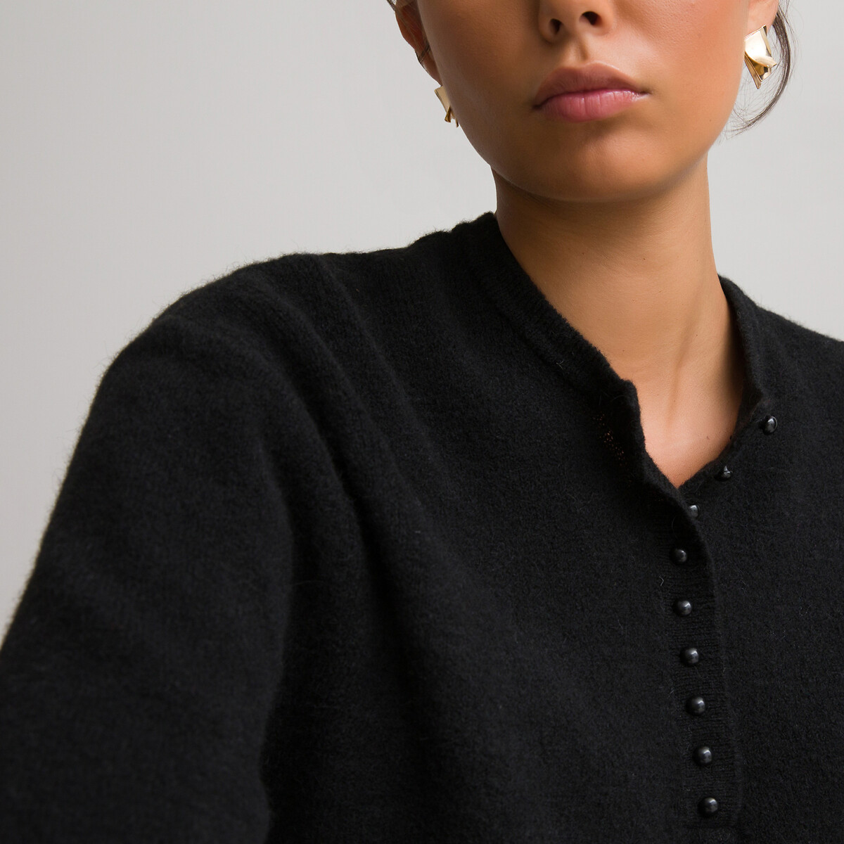 Пуловер LaRedoute С круглым вырезом с разрезом спереди из тонкого трикотажа M черный, размер M - фото 3
