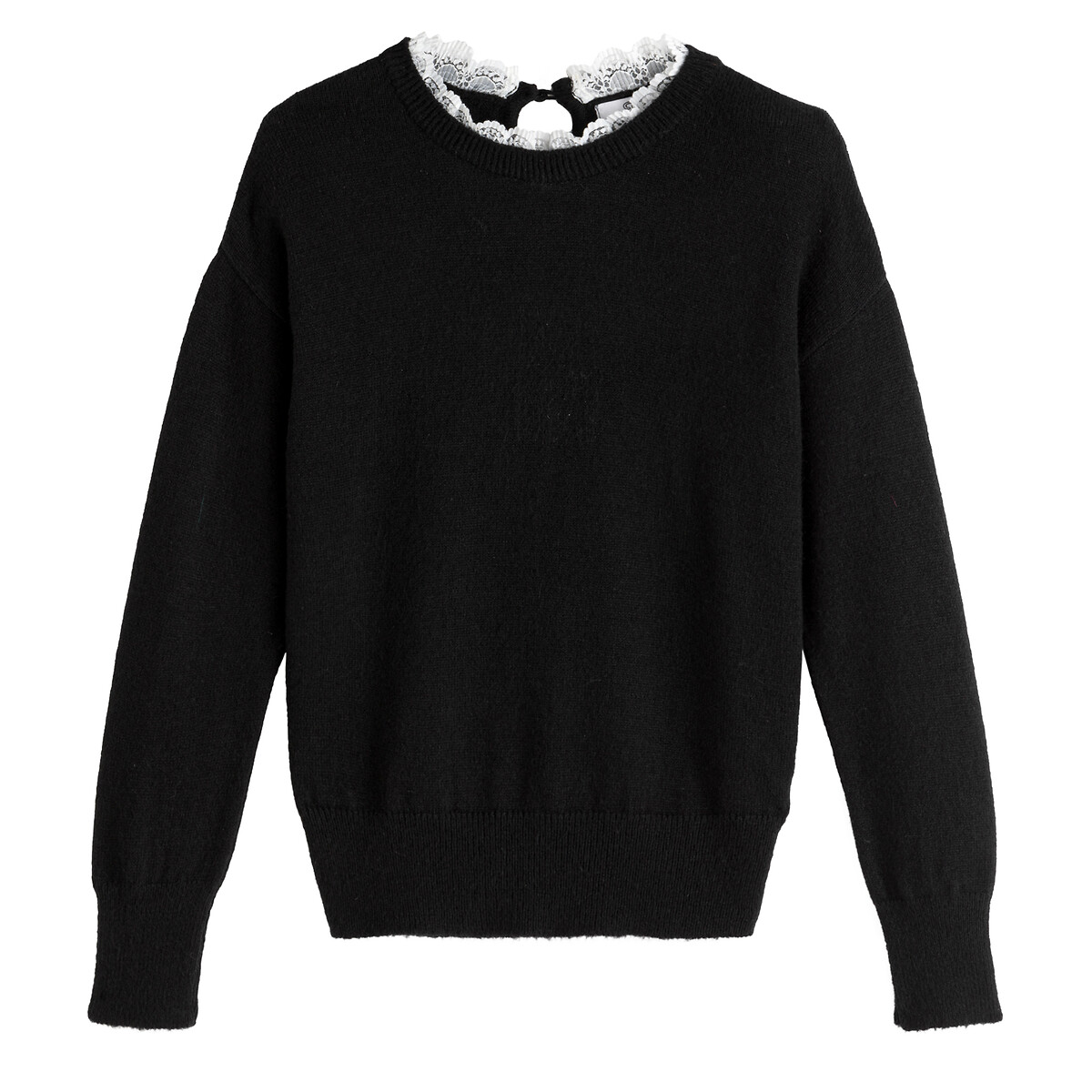 Пуловер LaRedoute 2 в 1 с кружевным вырезом из тонкого трикотажа L черный, размер L - фото 5