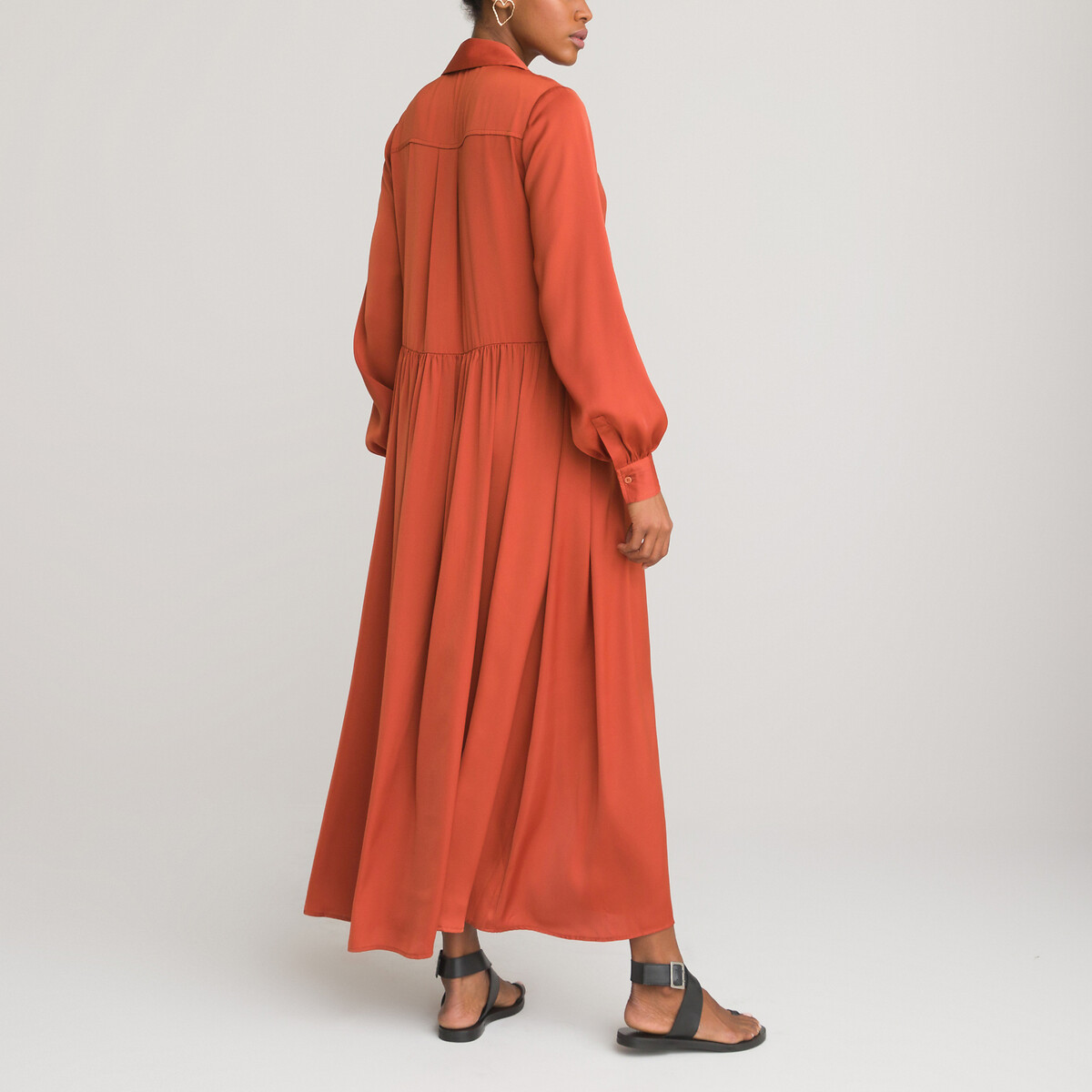 Платье-рубашка LA REDOUTE COLLECTIONS Макси с длинными рукавами 50 оранжевый, размер 50 - фото 4