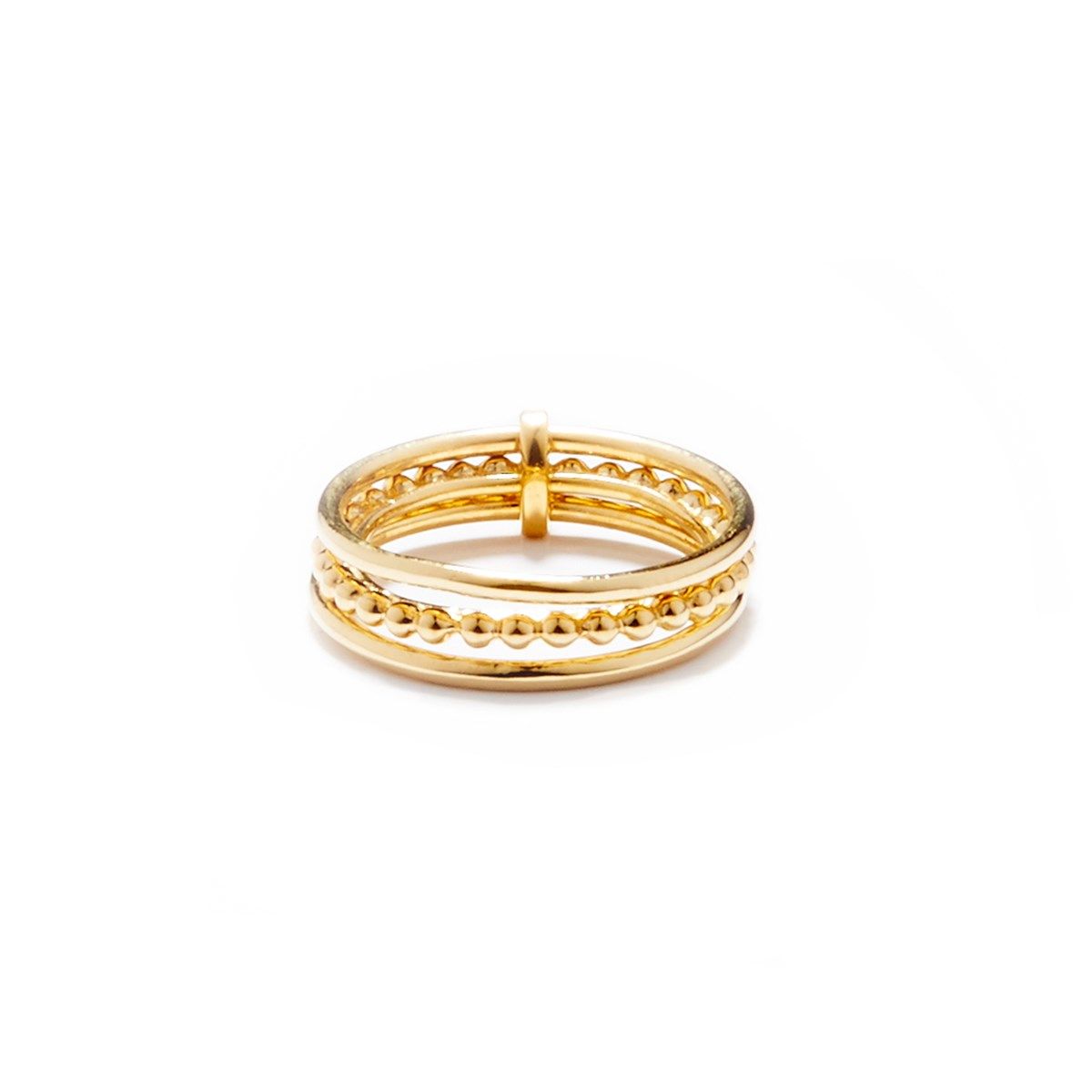 Bague en vermeil ligne de trois anneaux et perles