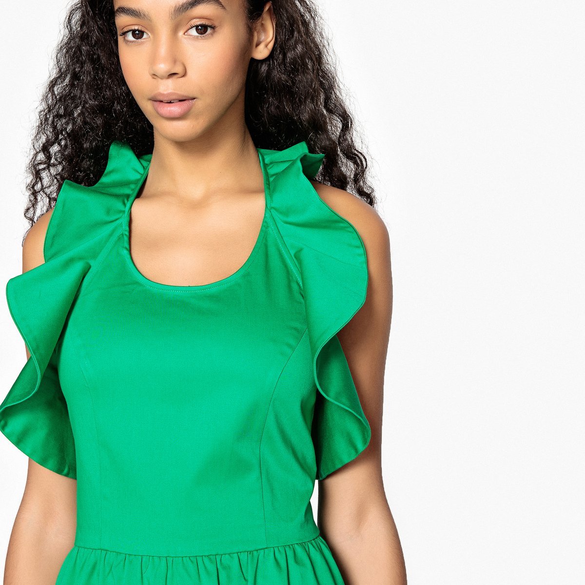 Платье LA REDOUTE COLLECTIONS Платье Расклешенное с открытой спинкой и воланами 40 зеленый, размер 40 - фото 3