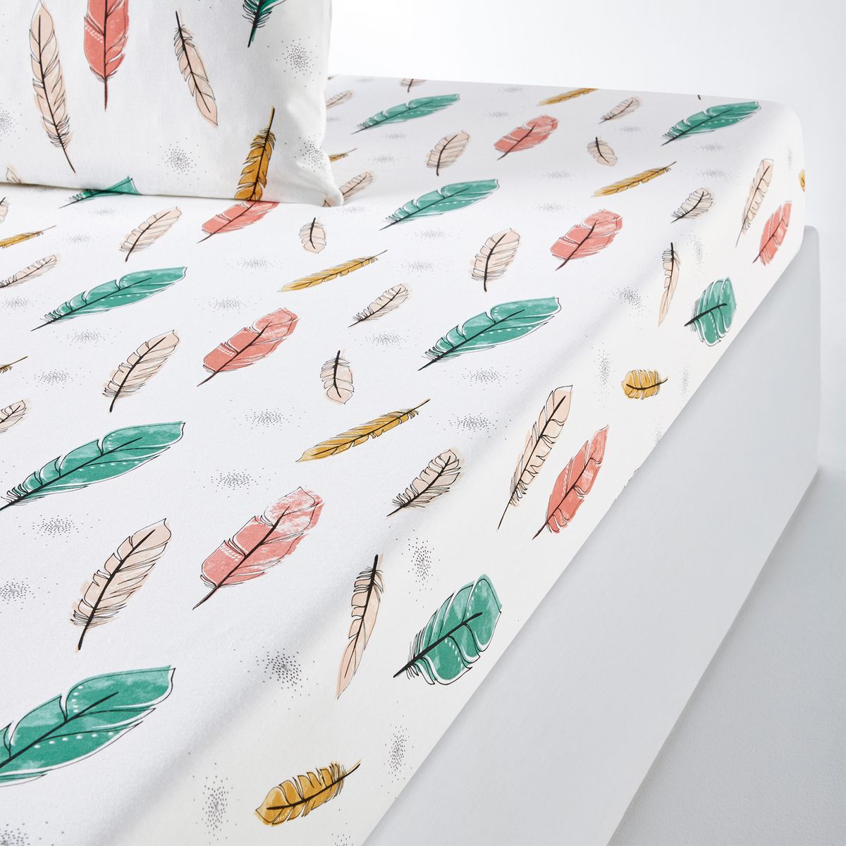 Drap-housse imprimé plume Aino