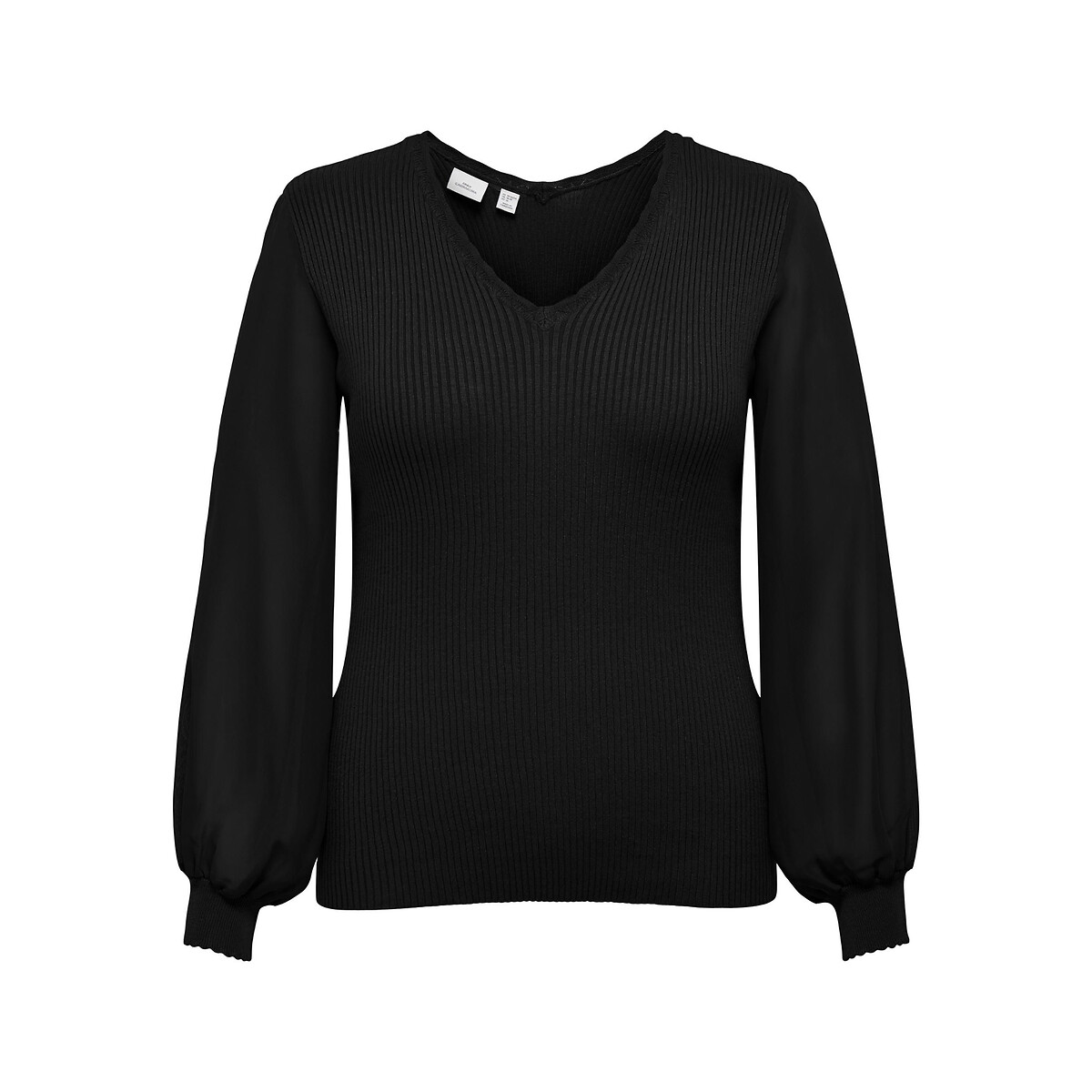 Пуловер с V-образным вырезом из тонкого трикотажа 50/52 (FR) - 56/58 (RUS) черный пуловер в полоску с v образным вырезом из тонкого трикотажа 42 44 fr 48 50 rus разноцветный