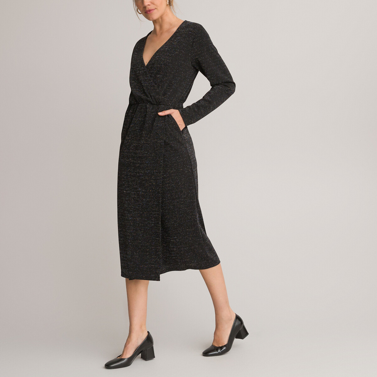 Платье-миди С запахом длинные рукава 54 черный LaRedoute, размер 54 - фото 1