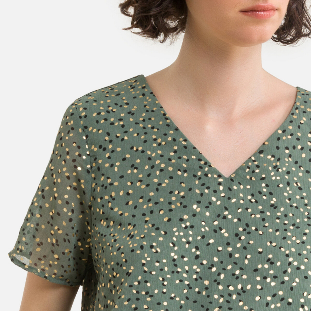 Блузка LaRedoute С короткими рукавами в блестящий горошек XS зеленый, размер XS - фото 3