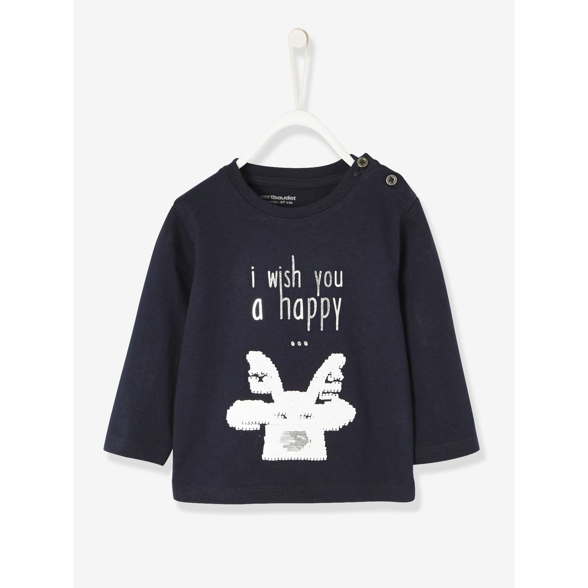 T-shirt de fête bébé garçon renne à sequins réversibles