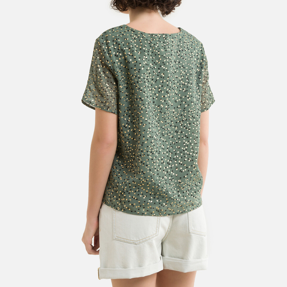 Блузка LaRedoute С короткими рукавами в блестящий горошек XS зеленый, размер XS - фото 4