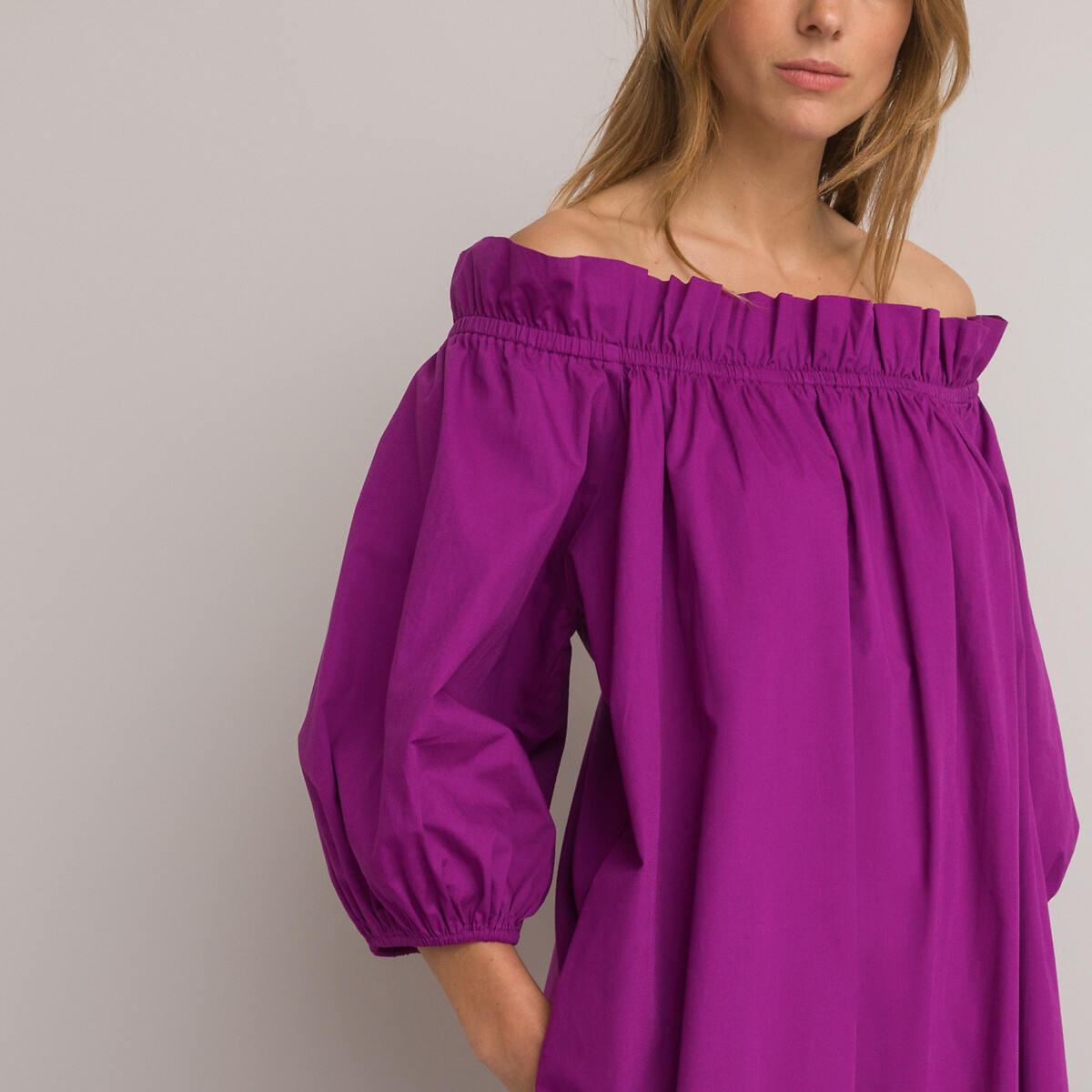 Платье Длинное круглый вырез короткие рукава с напуском 54 фиолетовый LaRedoute, размер 54 - фото 3