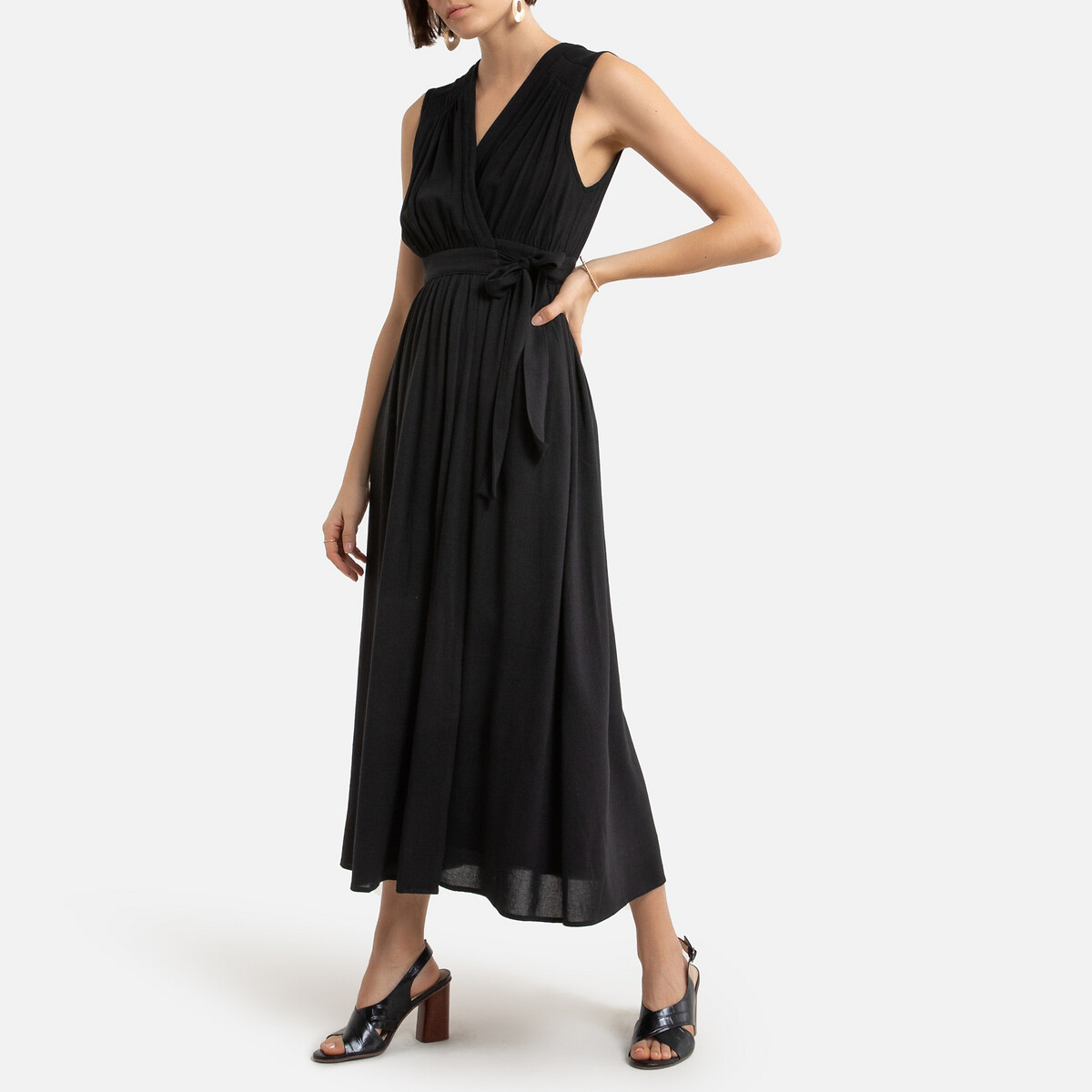 Платье-миди LaRedoute Без рукавов V-образный вырез 2(M) черный, размер 2(M) Без рукавов V-образный вырез 2(M) черный - фото 1