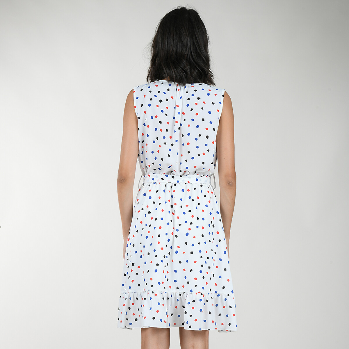 Платье LaRedoute Короткое в горошек V-образный вырез ремешок и застежка на пуговицы L белый, размер L - фото 3