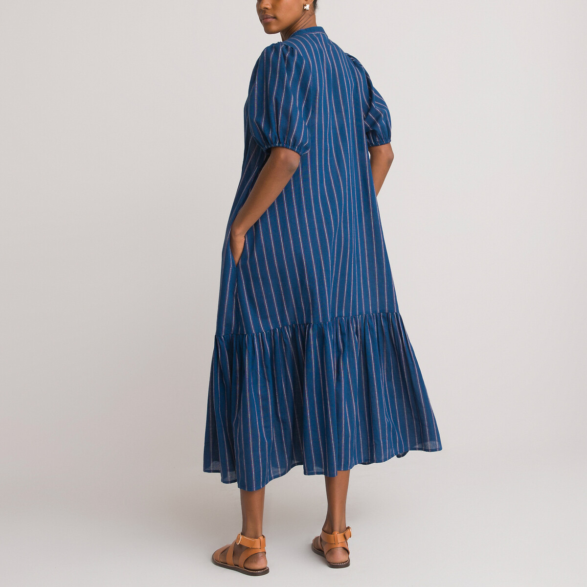 Платье LA REDOUTE COLLECTIONS Макси длинное расклешенное в полоску 44 фиолетовый, размер 44 - фото 4