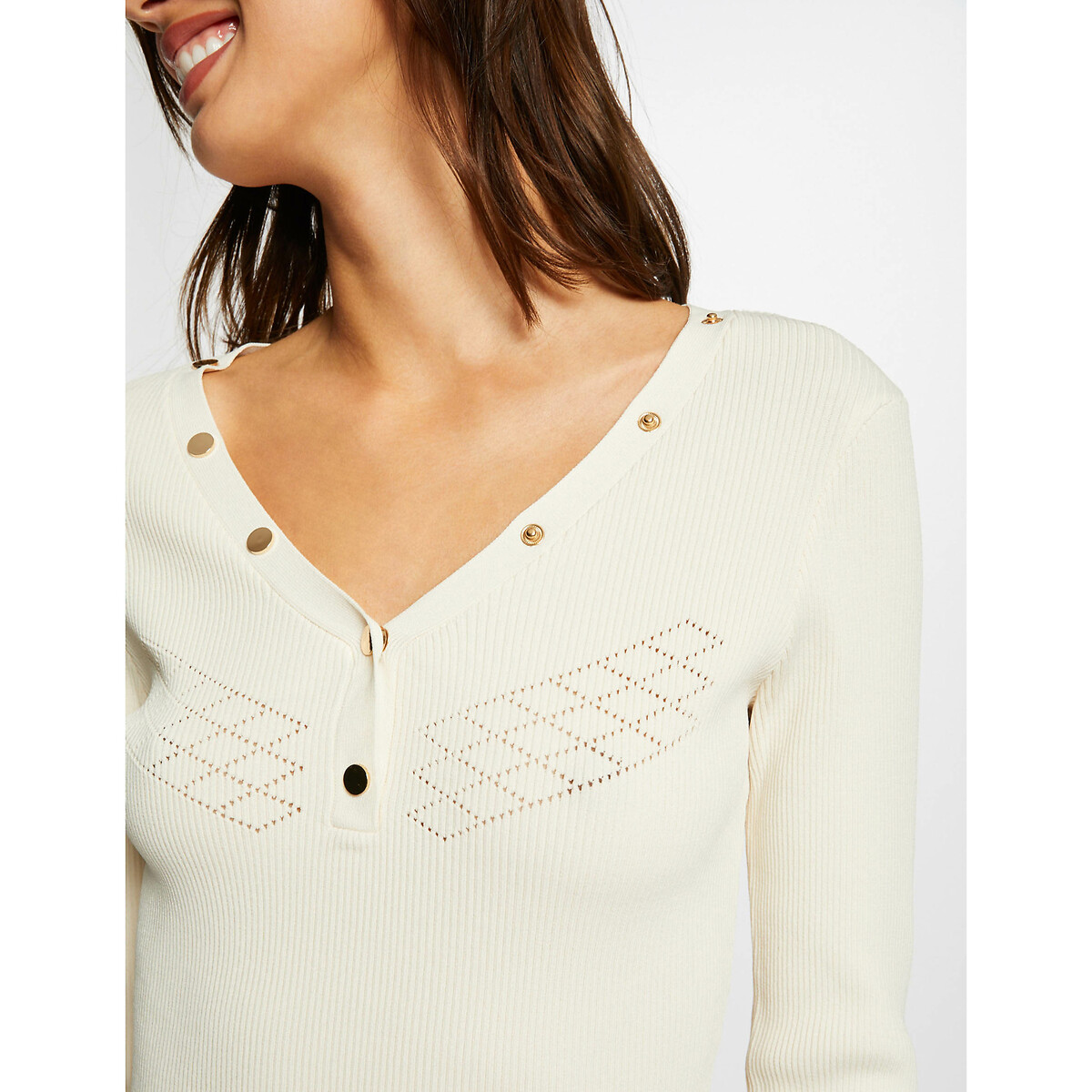 Пуловер MORGAN С рукавами 34 с пуговицами M белый, размер M - фото 4