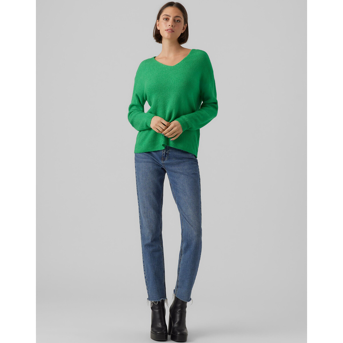 Пуловер Из пышного трикотажа V-образный вырез L зеленый LaRedoute, размер L - фото 3