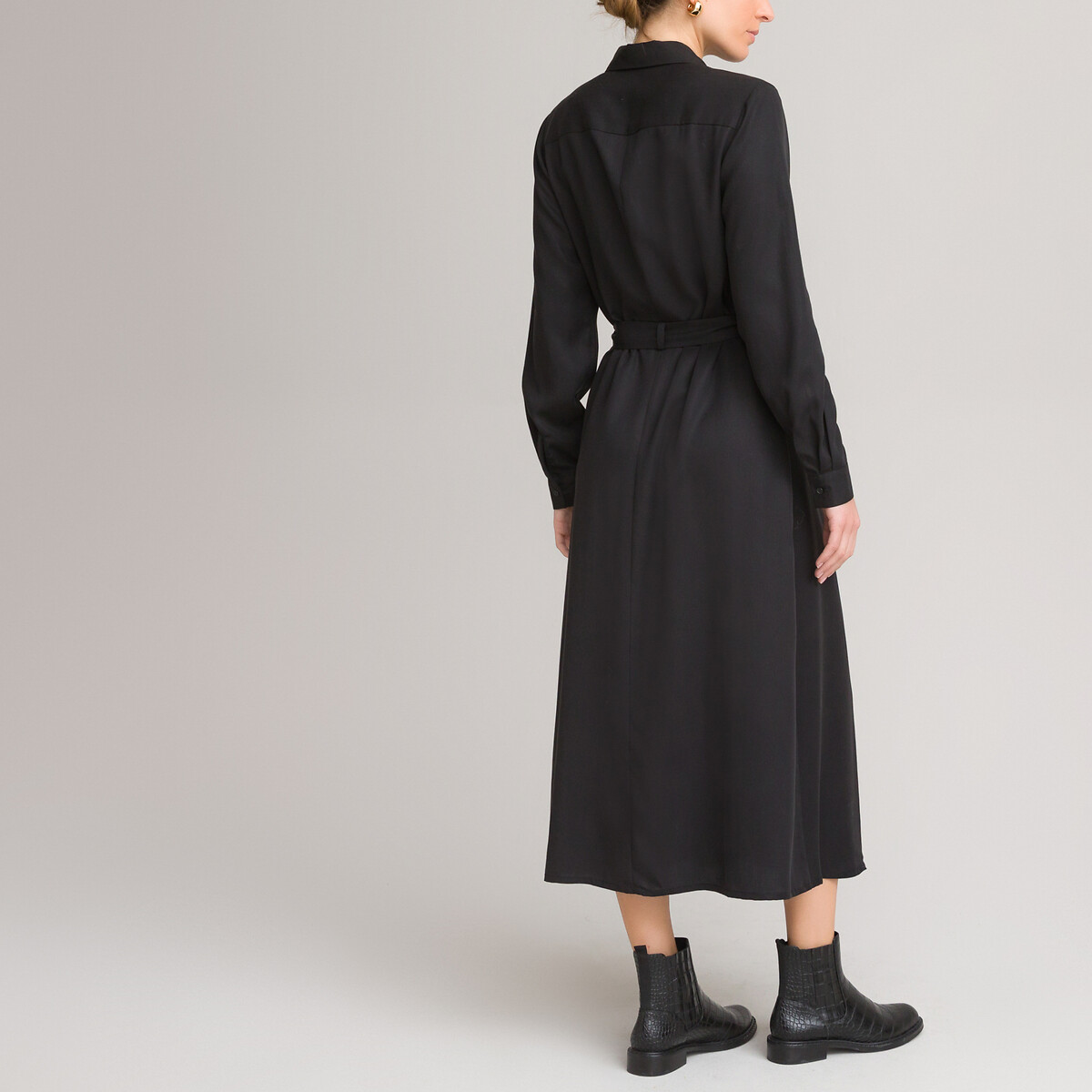 Платье-рубашка LaRedoute Для периода беременности из лиоцелла 52 черный, размер 52 - фото 4