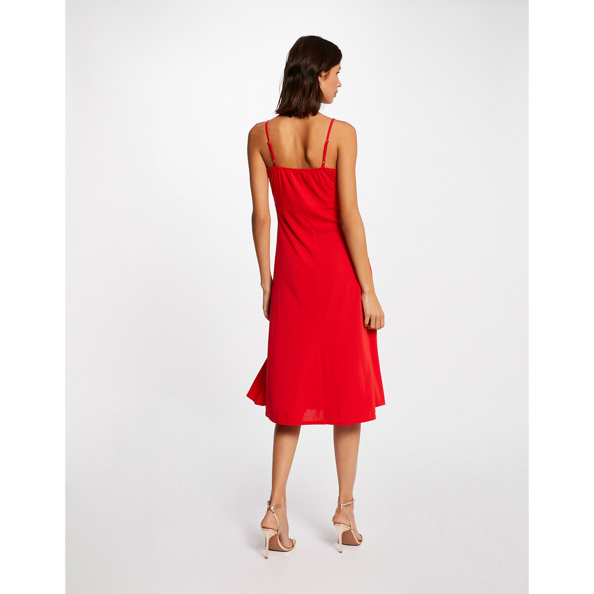 Платье-миди На тонких бретелях с V-образным вырезом 44 красный LaRedoute, размер 44 - фото 4